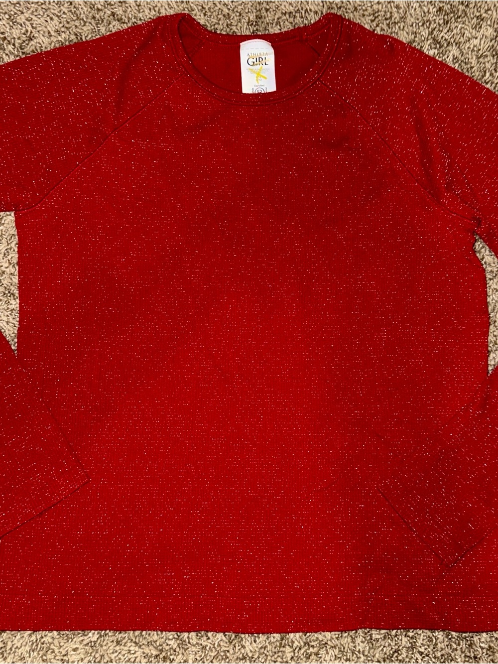 Athleta Girl dark Red Sparkle Crewneck Top sz l